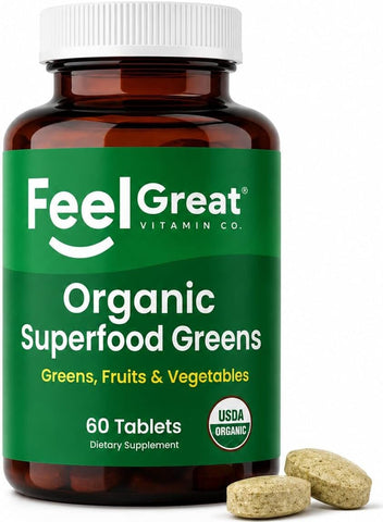 USDA Organic Super Greens Fruit & Veggie Tablets. (60 Count) The Feel Great Vitamin Company 